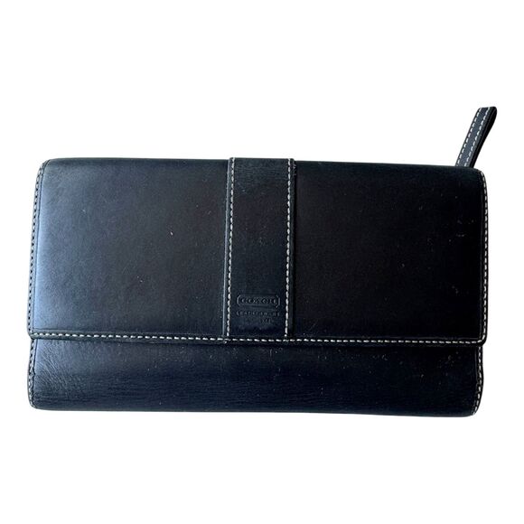 Coach Handbags - Coach Vintage Hampton Black Leather Trifold Wallet Y2K 1990s